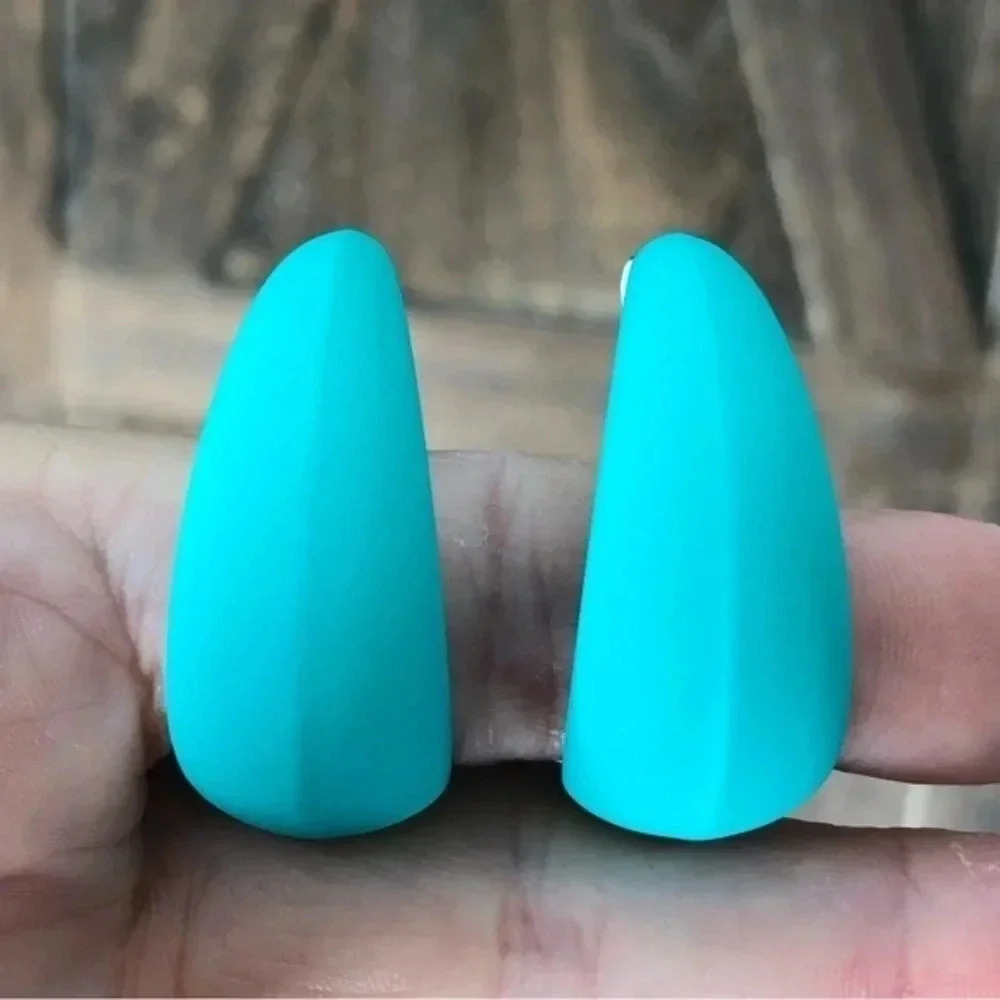 Teal Turquoise Large Silicone Stainless Steel Retro Hoop Earrings NWT